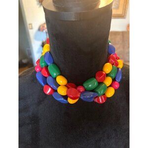 Chunky Collar Multicolor Beaded Statement Necklace Fish hook 15” end to end